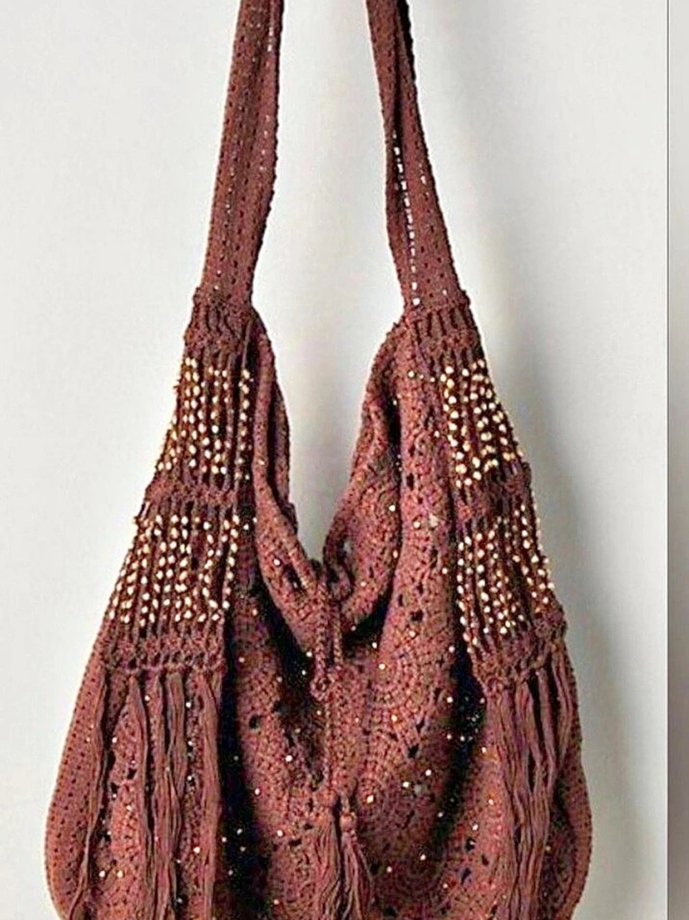 Free people Crochet Beaded Hobo Bag in Brown NWT